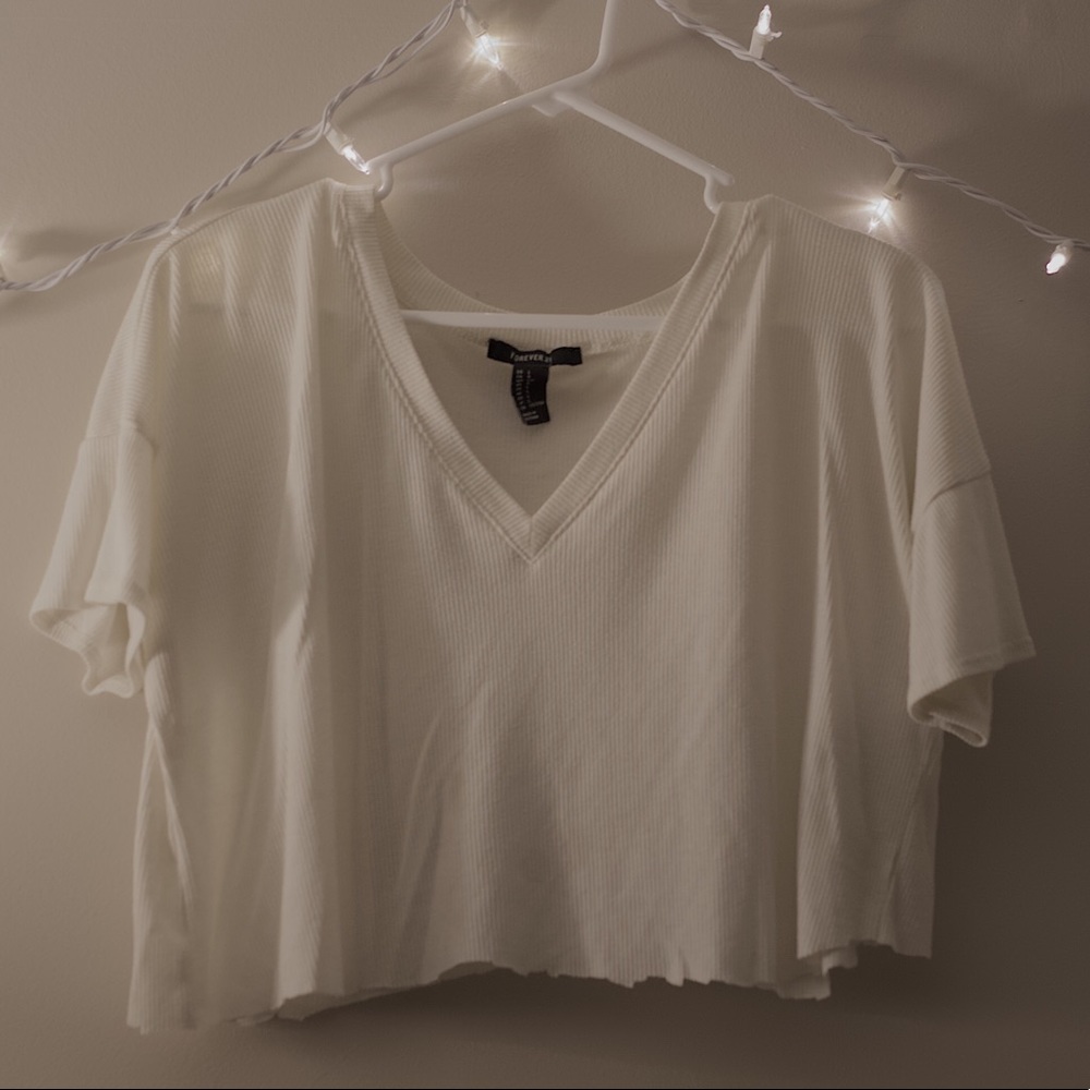 white distress cropped v-neck